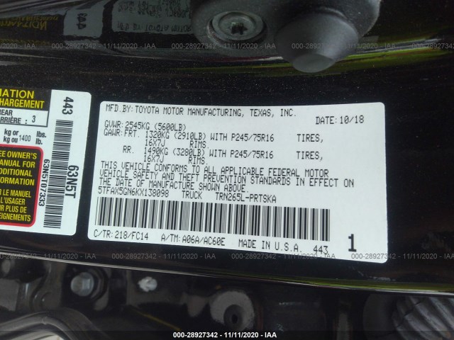 Photo 8 VIN: 5TFAX5GN6KX138098 - TOYOTA TACOMA 2WD 