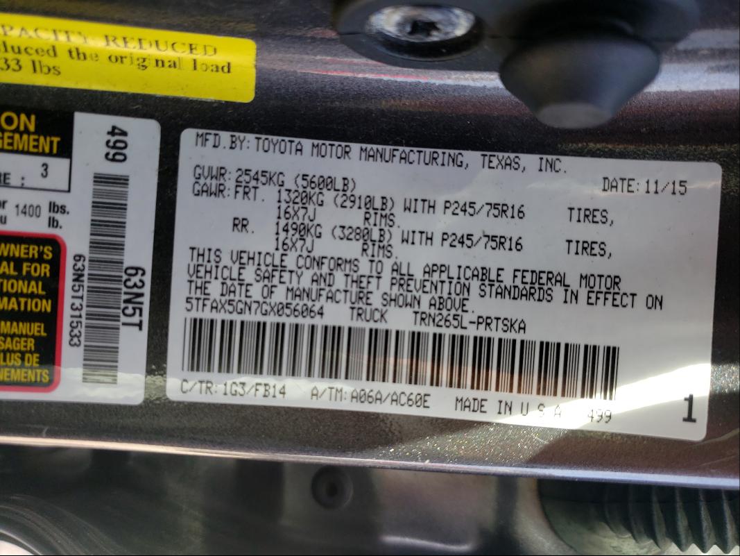 Photo 9 VIN: 5TFAX5GN7GX056064 - TOYOTA TACOMA DOU 