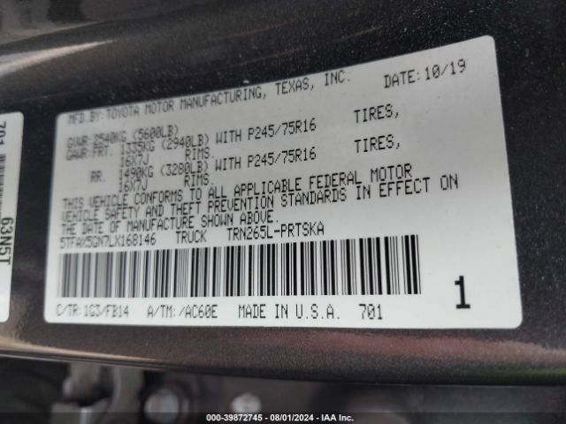 Photo 8 VIN: 5TFAX5GN7LX168146 - TOYOTA TACOMA 