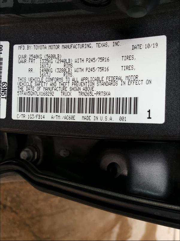 Photo 9 VIN: 5TFAX5GN7LX168292 - TOYOTA TACOMA DOU 