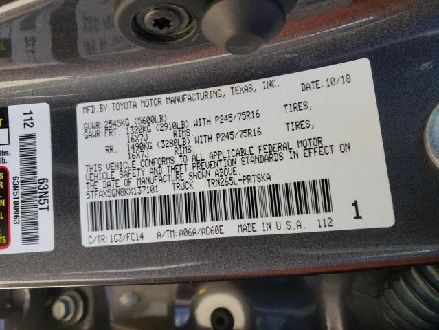 Photo 9 VIN: 5TFAX5GN8KX137101 - TOYOTA TACOMA 2WD 