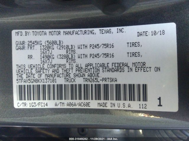 Photo 8 VIN: 5TFAX5GN8KX137101 - TOYOTA TACOMA 2WD 