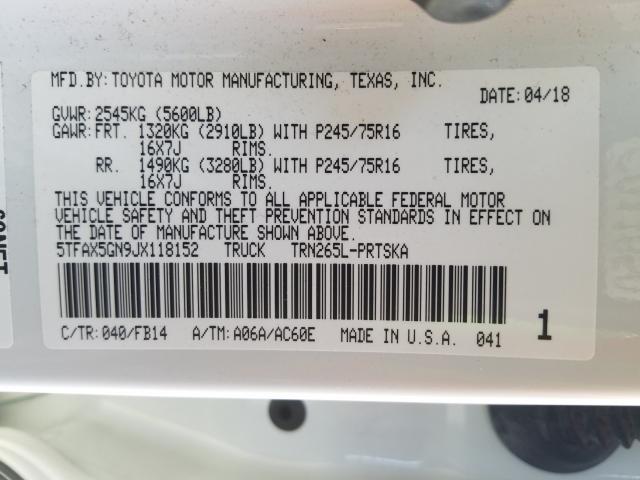 Photo 9 VIN: 5TFAX5GN9JX118152 - TOYOTA TACOMA DOU 