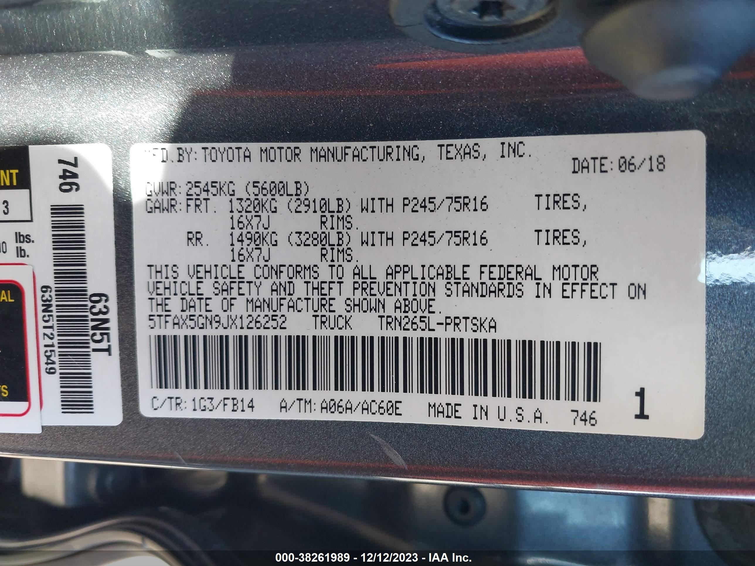 Photo 8 VIN: 5TFAX5GN9JX126252 - TOYOTA TACOMA 