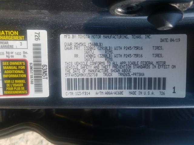 Photo 9 VIN: 5TFAX5GN9KX152710 - TOYOTA TACOMA DOU 