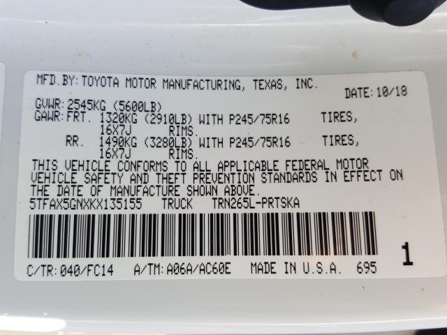 Photo 9 VIN: 5TFAX5GNXKX135155 - TOYOTA TACOMA DOU 