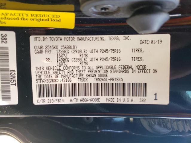 Photo 9 VIN: 5TFAX5GNXKX142106 - TOYOTA TACOMA DOU 