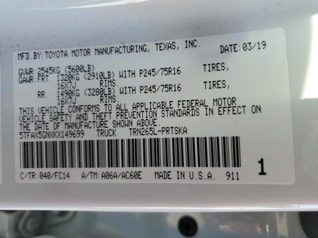 Photo 12 VIN: 5TFAX5GNXKX149699 - TOYOTA TACOMA DOU 