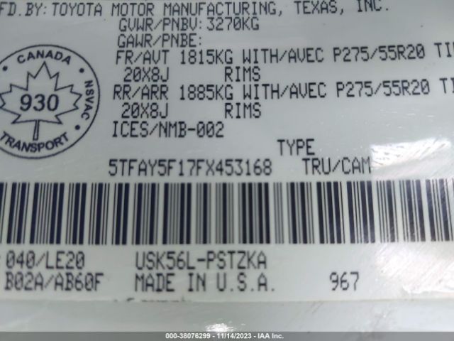 Photo 8 VIN: 5TFAY5F17FX453168 - TOYOTA TUNDRA 