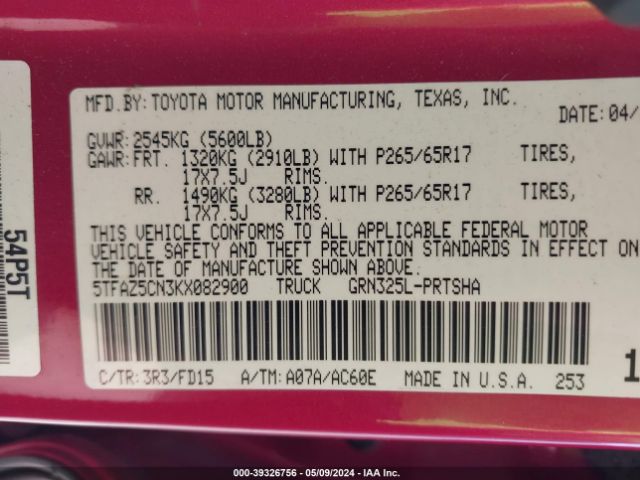 Photo 8 VIN: 5TFAZ5CN3KX082900 - TOYOTA TACOMA 