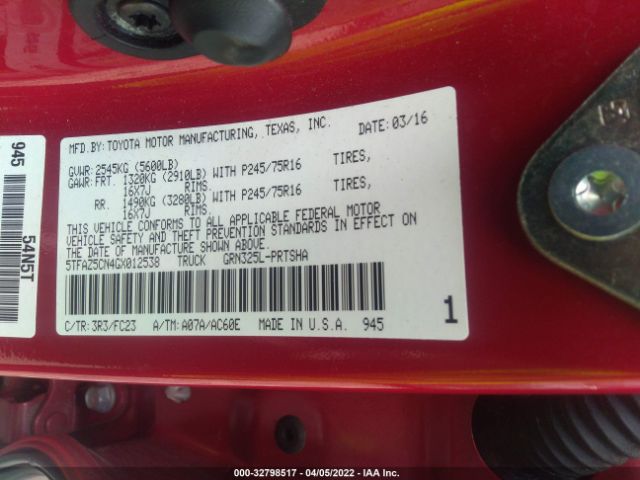 Photo 8 VIN: 5TFAZ5CN4GX012538 - TOYOTA TACOMA 