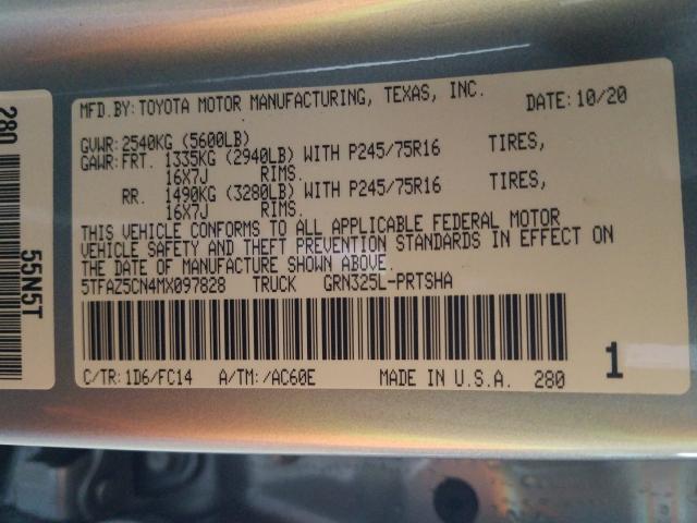 Photo 9 VIN: 5TFAZ5CN4MX097828 - TOYOTA TACOMA 2WD 