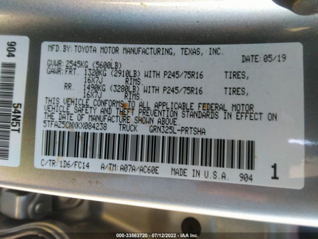 Photo 8 VIN: 5TFAZ5CNXKX084238 - TOYOTA TACOMA 2WD 