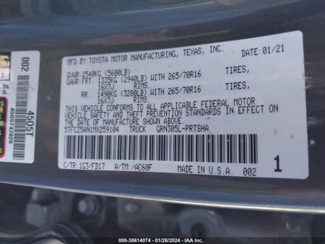 Photo 8 VIN: 5TFCZ5AN1MX259104 - TOYOTA TACOMA DOU 