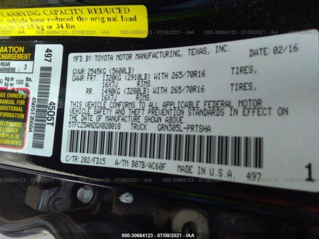 Photo 8 VIN: 5TFCZ5AN2GX020018 - TOYOTA TACOMA 