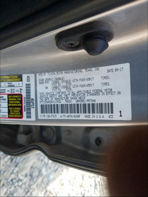 Photo 9 VIN: 5TFCZ5AN2HX113932 - TOYOTA TACOMA DOU 