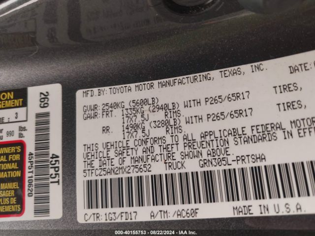 Photo 8 VIN: 5TFCZ5AN2MX275652 - TOYOTA TACOMA 