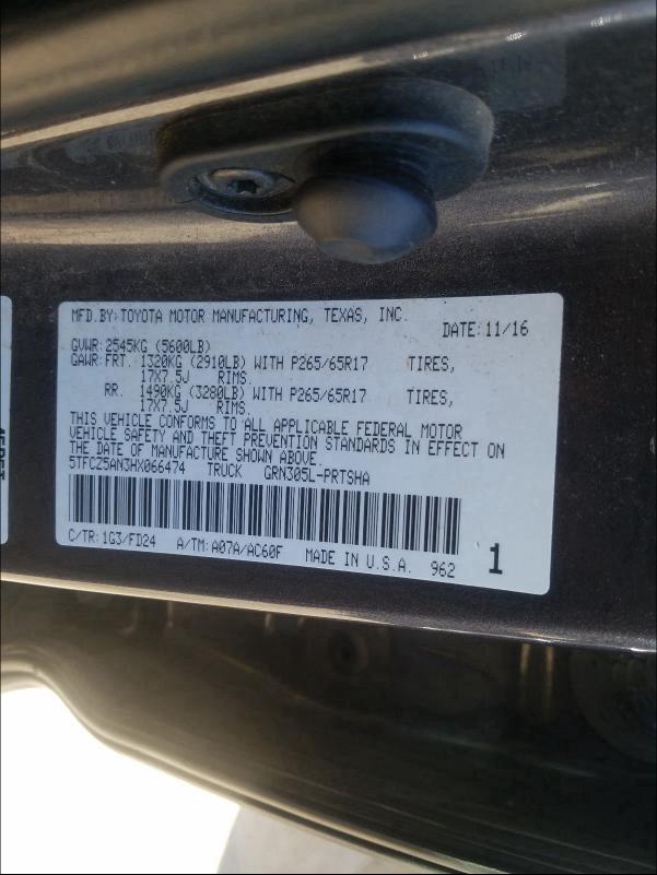 Photo 9 VIN: 5TFCZ5AN3HX066474 - TOYOTA TACOMA DOU 