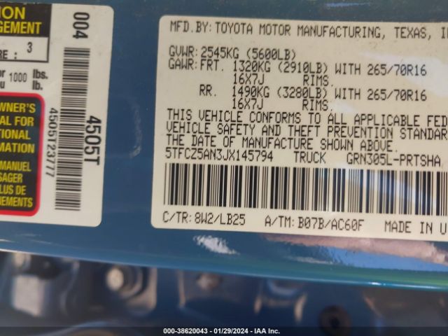 Photo 8 VIN: 5TFCZ5AN3JX145794 - TOYOTA TACOMA 