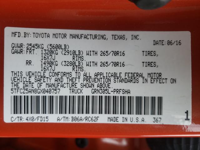 Photo 9 VIN: 5TFCZ5AN8GX040757 - TOYOTA TACOMA DOU 