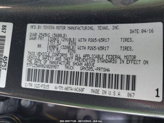 Photo 8 VIN: 5TFCZ5AN9GX028987 - TOYOTA TACOMA 