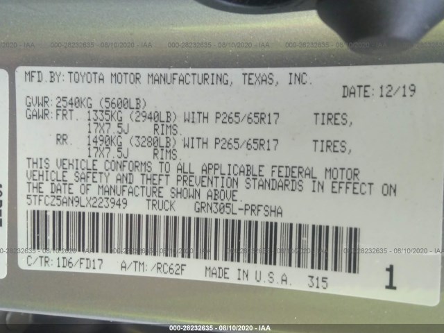 Photo 8 VIN: 5TFCZ5AN9LX223949 - TOYOTA TACOMA 4WD 