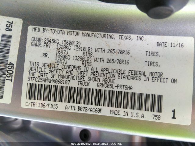 Photo 8 VIN: 5TFCZ5ANXHX068187 - TOYOTA TACOMA 