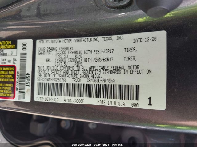 Photo 8 VIN: 5TFCZ5ANXMX256766 - TOYOTA TACOMA 