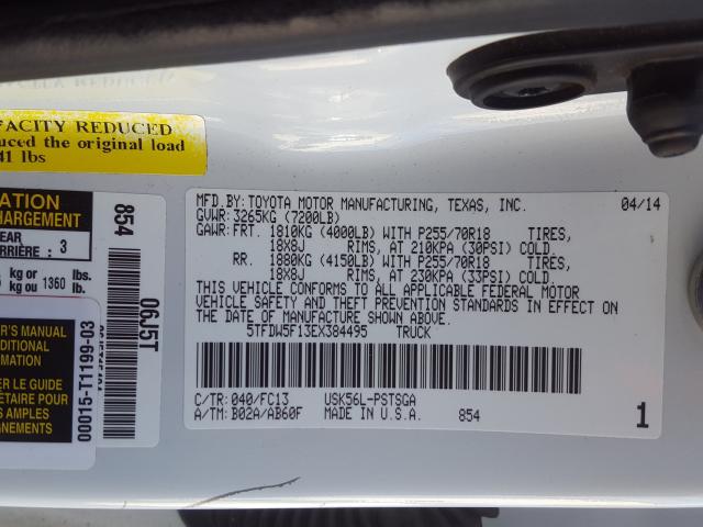 Photo 9 VIN: 5TFDW5F13EX384495 - TOYOTA TUNDRA CRE 