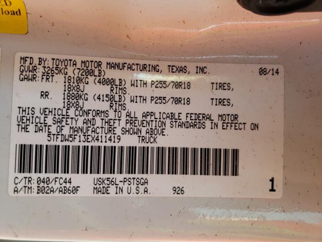 Photo 9 VIN: 5TFDW5F13EX411419 - TOYOTA TUNDRA CRE 