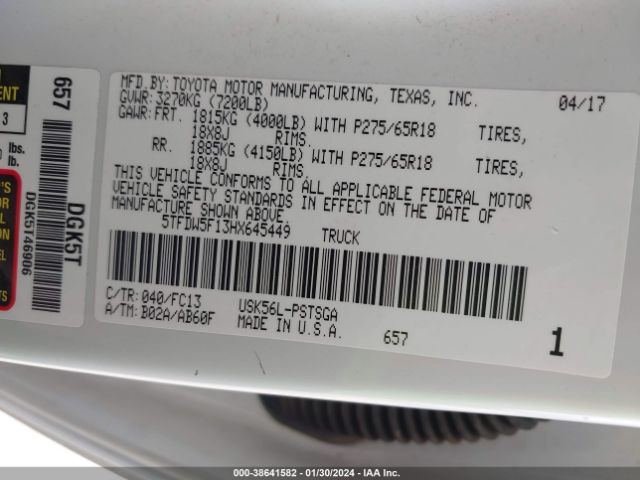 Photo 8 VIN: 5TFDW5F13HX645449 - TOYOTA TUNDRA 