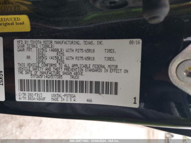 Photo 8 VIN: 5TFDW5F14GX577385 - TOYOTA TUNDRA 