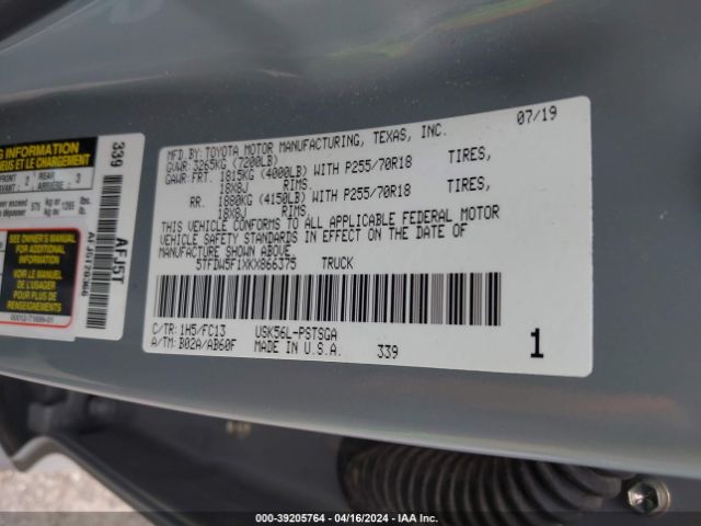 Photo 8 VIN: 5TFDW5F1XKX866375 - TOYOTA TUNDRA 