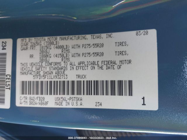 Photo 8 VIN: 5TFDY5F11LX932713 - TOYOTA TUNDRA 4WD 