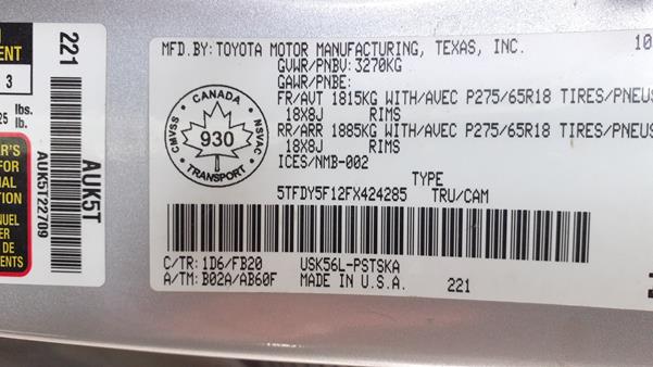 Photo 2 VIN: 5TFDY5F12FX424285 - TOYOTA TUNDRA 