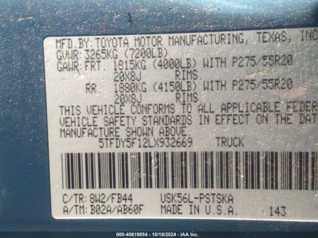 Photo 8 VIN: 5TFDY5F12LX932669 - TOYOTA TUNDRA 