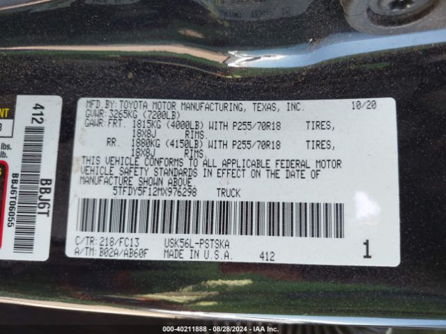 Photo 8 VIN: 5TFDY5F12MX976298 - TOYOTA TUNDRA 