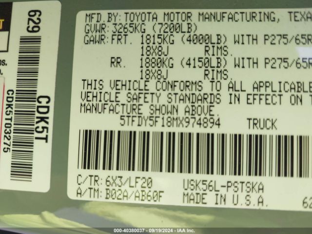 Photo 8 VIN: 5TFDY5F18MX974894 - TOYOTA TUNDRA 