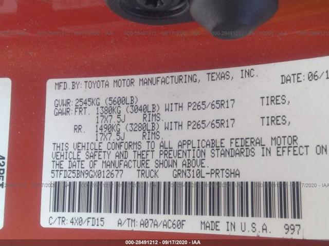 Photo 8 VIN: 5TFDZ5BN9GX012677 - TOYOTA TACOMA 