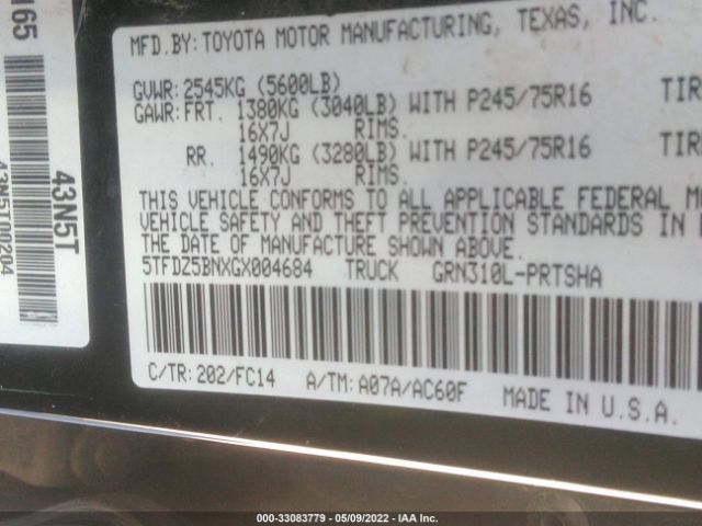 Photo 8 VIN: 5TFDZ5BNXGX004684 - TOYOTA TACOMA 