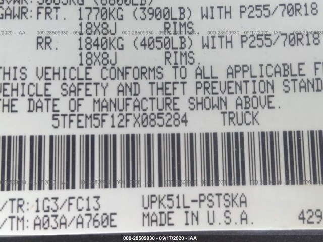 Photo 8 VIN: 5TFEM5F12FX085284 - TOYOTA TUNDRA 2WD TRUCK 