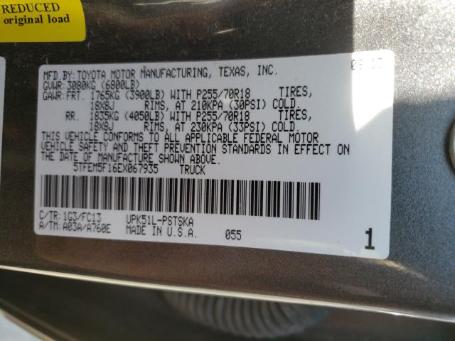 Photo 9 VIN: 5TFEM5F16EX067935 - TOYOTA TUNDRA CRE 