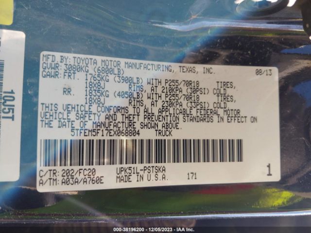 Photo 8 VIN: 5TFEM5F17EX068804 - TOYOTA TUNDRA 2WD TRUCK 