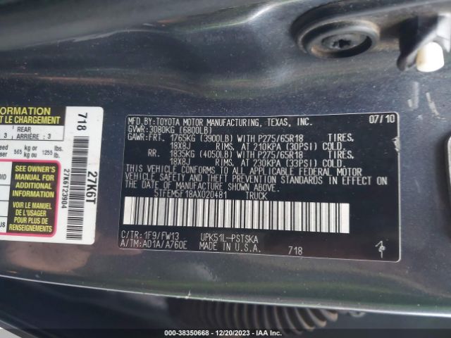 Photo 8 VIN: 5TFEM5F18AX020481 - TOYOTA TUNDRA 