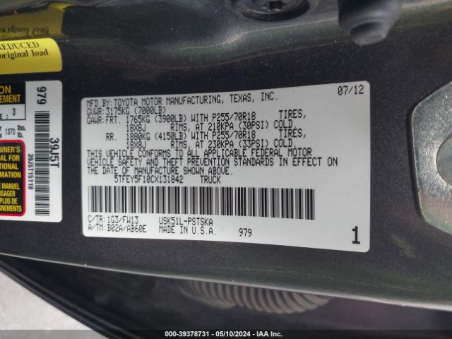 Photo 8 VIN: 5TFEY5F10CX131842 - TOYOTA TUNDRA 