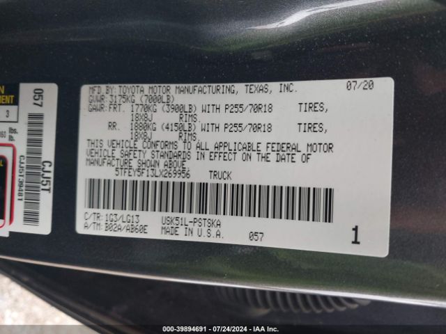 Photo 8 VIN: 5TFEY5F13LX269956 - TOYOTA TUNDRA 