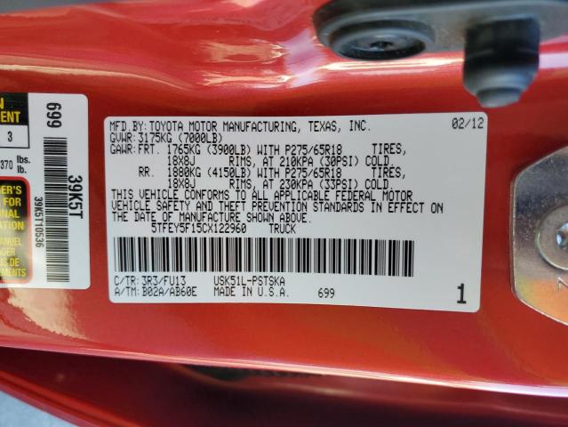 Photo 11 VIN: 5TFEY5F15CX122960 - TOYOTA TUNDRA CRE 