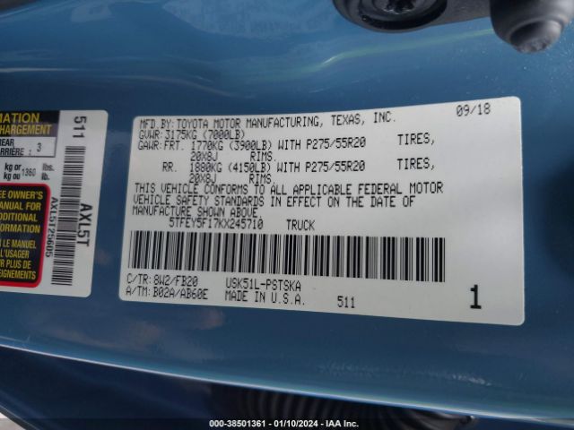 Photo 8 VIN: 5TFEY5F17KX245710 - TOYOTA TUNDRA 