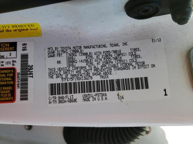 Photo 9 VIN: 5TFEY5F19DX136278 - TOYOTA TUNDRA CRE 