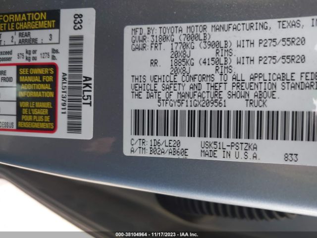 Photo 8 VIN: 5TFGY5F11GX209561 - TOYOTA TUNDRA 